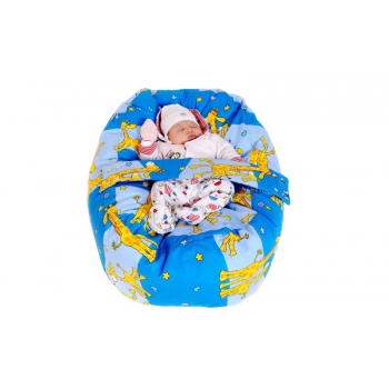 Pelíšek pro miminko, relaxační vak ŽIRAFA modrá 100% bavlna