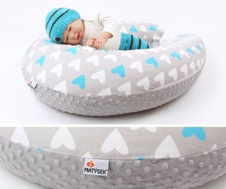 Těhotenský a kojicí polštář Maxi SRDCE MODRÉ minky colormix 205cm